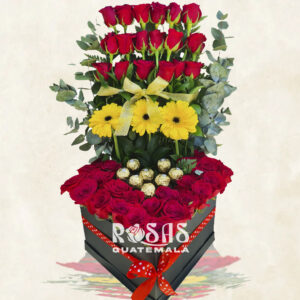 Arreglos florales con rosas y chocolates