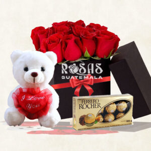 Arreglos de rosas, con chocolates y peluche