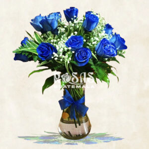 Arreglo floral con rosas azules